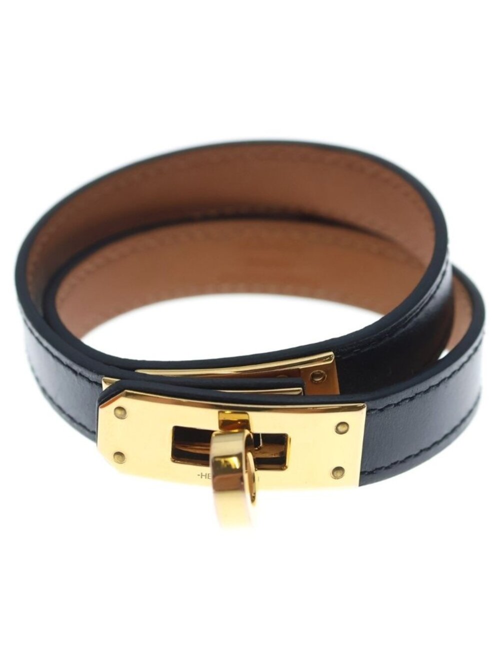 Hermes Mini Kelly Double Tour Bracelet Black Leather Gold